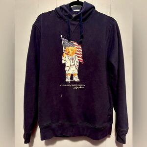 Men’s Polo Ralph Lauren Team USA American Flag Polo Bear Hoodie Sweatshirt, Sz S